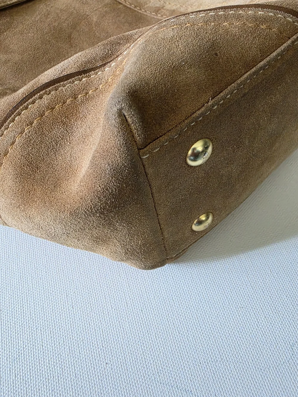 Coach Hampton Beaded Suede Tote Bag Tan/Beige Monogram